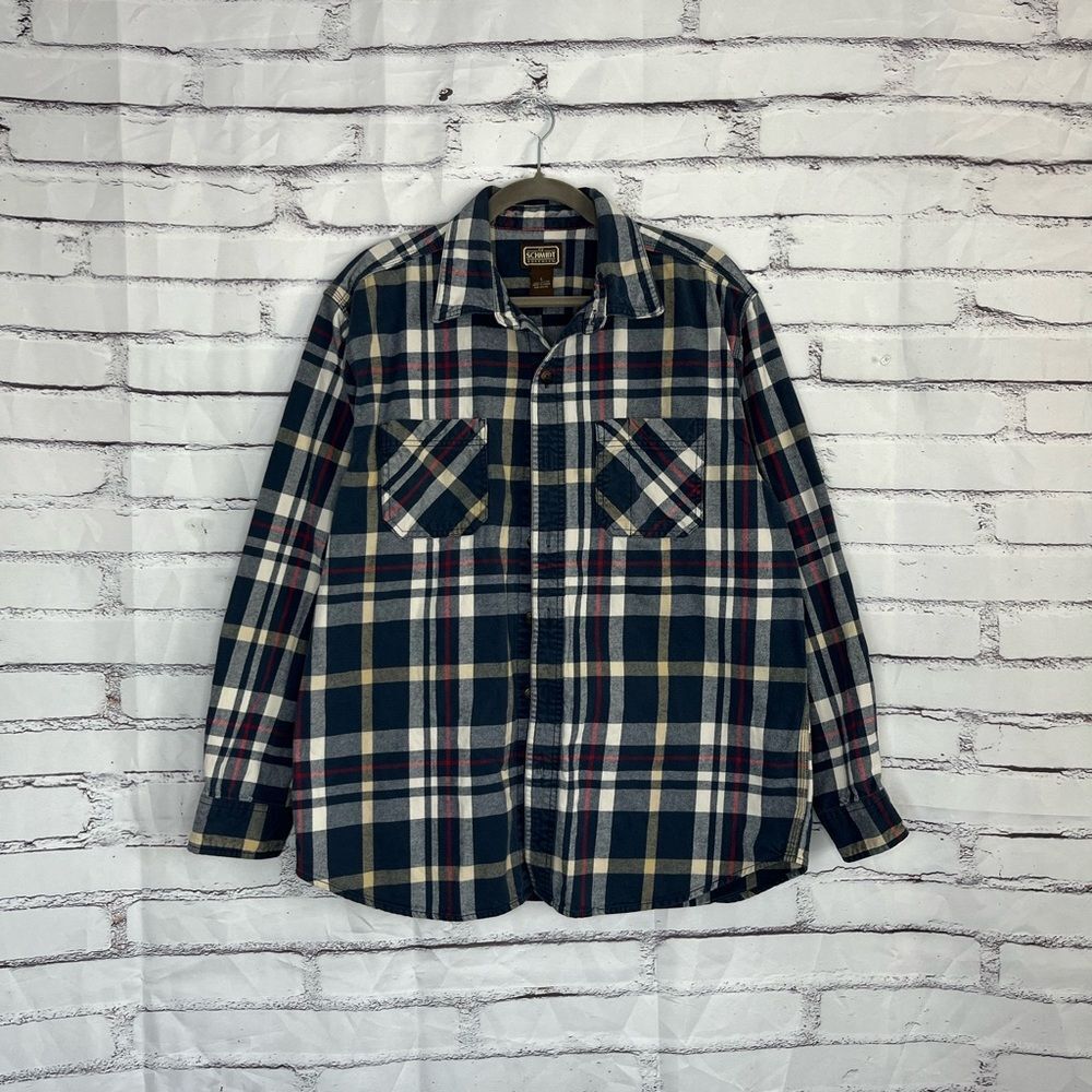 C.E. Schmidt Workwear Plaid Button Down Shirt Red Blue Heavy Duty Durable Large